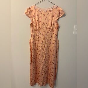 Reformation 100% Silk Peach Floral Midi Dress with Lace Collar